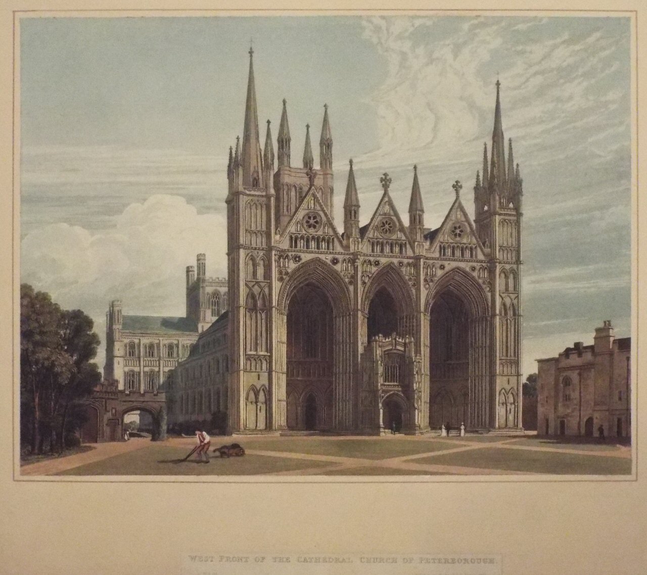 Aquatint - West Front of the Cathedral Church of Peterborough.